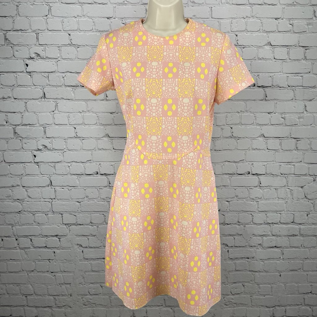 Vtg Kenny Classics Pink Retro Unlined Zipped Stretch Sheath Dress Size Small S